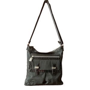 Brighton Women's Black Hobo Crossbody Shoulder Bag Nylon Patent Leather